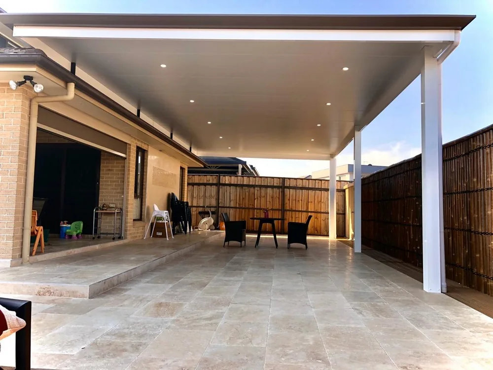 Travertine deck Chromadek patio installation